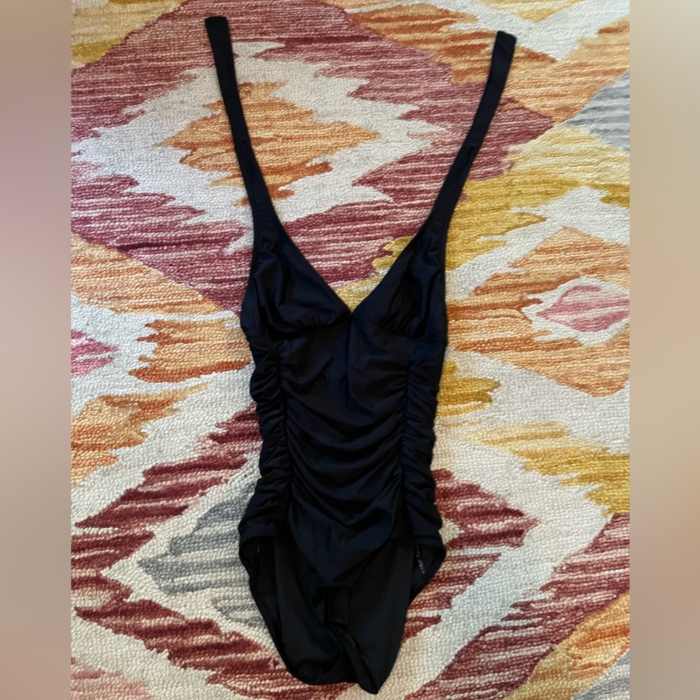 J. Crew Black Ruched One Piece Swimsuit